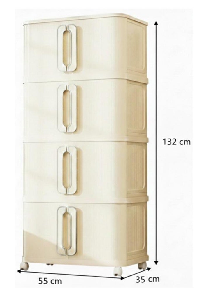 Spaceshoop 4 Tier Plastic Storage Cabinet with Wheels Modern Fluted Design Organizer with Transparent Drawers and Easy Pull Handles Cream White Medium - Image 2